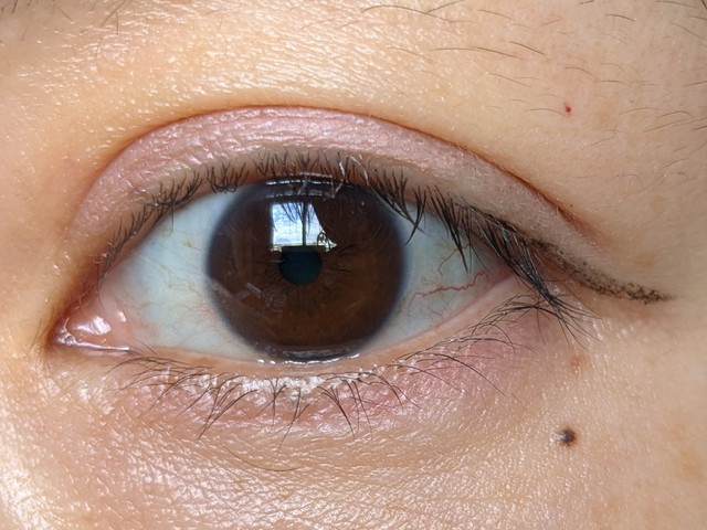 KATE バウンシーチークシャドウ PK-2 とスーパーシャープライナーEX4.0 BK-1を併用した目元メイク