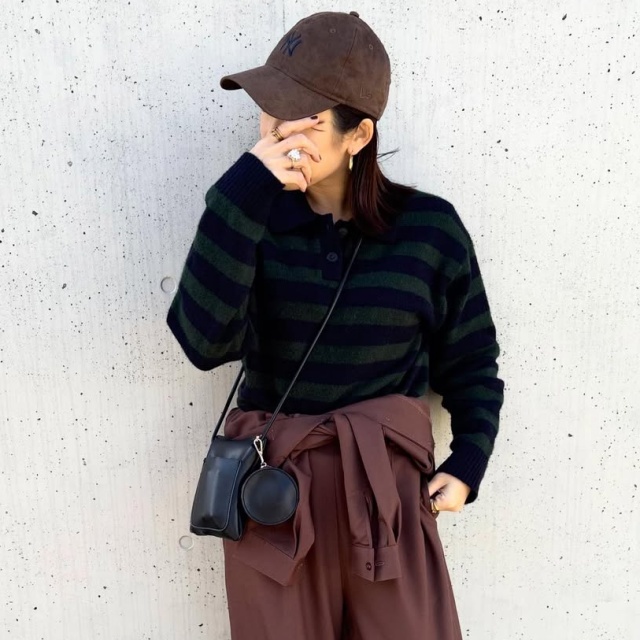 GU「パフニットボーダーポロシャツ」