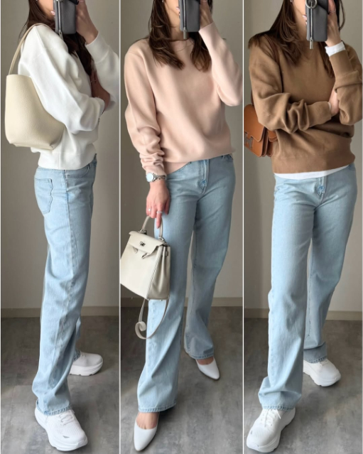 ストレートジーンズを着たコーデ