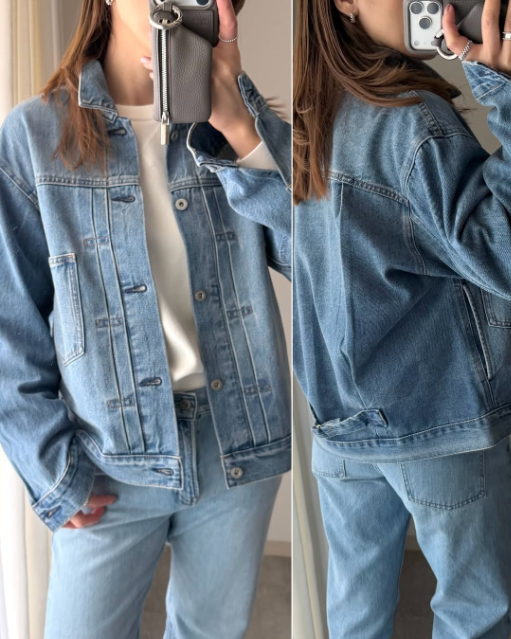 デニムトラッカージャケットを着たコーデ