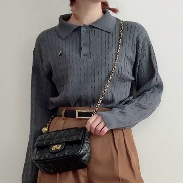 しまむら「襟ポロケーブルプルオーバー」