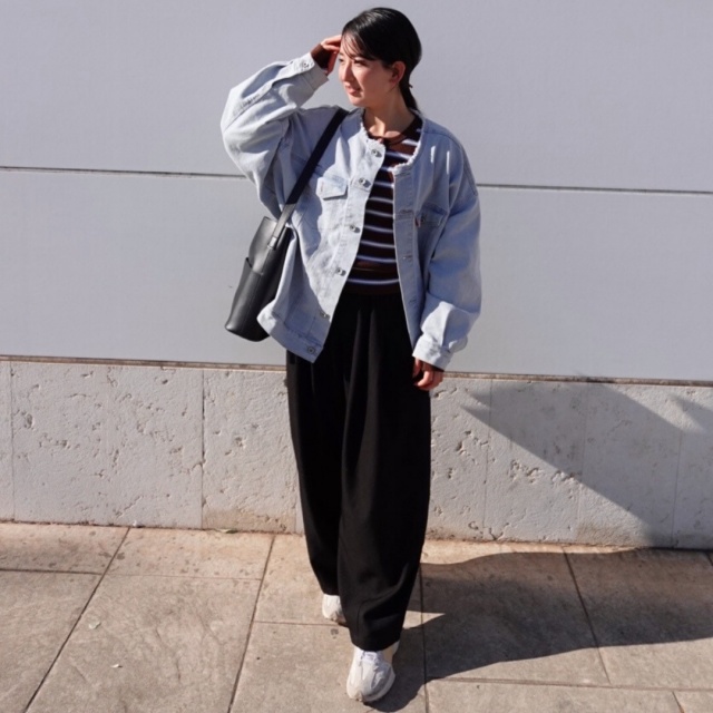 しまむら「AT12GMボーダーヘンリーネックプルオーバー」