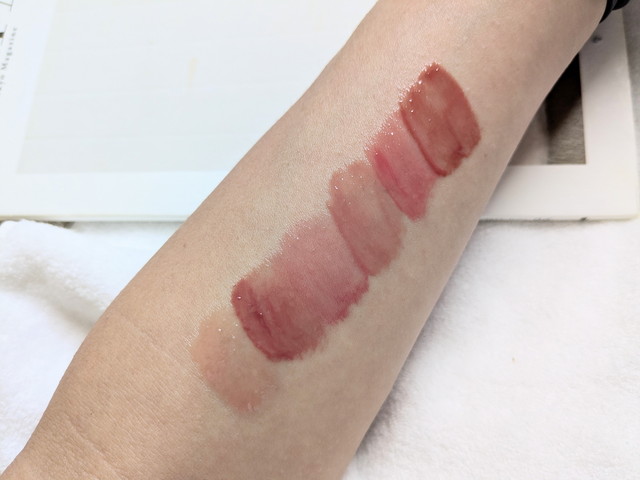Glass Lock Air Gloss 6色スウォッチ（左からBorn Ready・High Key・That's My Jam・Strawberry Milk・Make it Pop・Honey Glaze）