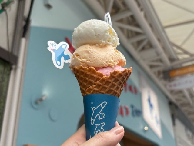 熱海ヨーグルト&アイス 2 GO.のヨーグルトアイストリプルを手に持った様子
