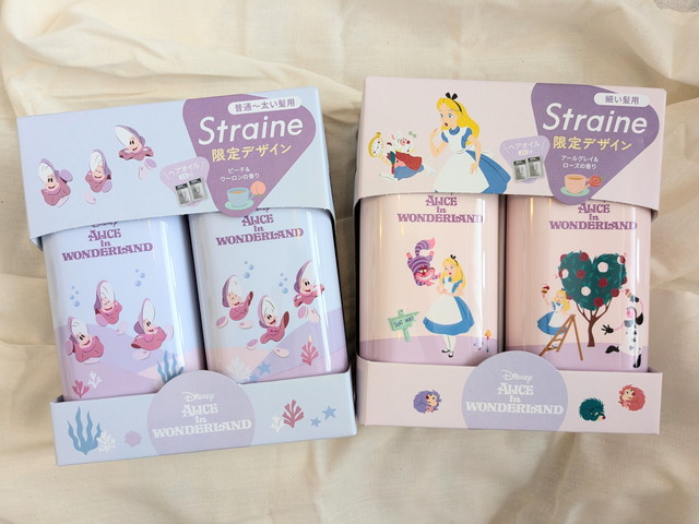 StraineBASICとSOFTのふしぎの国のアリス限定デザインセット品2種を並べた全体写真