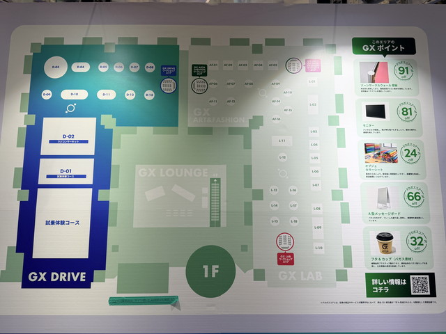 1FフロアのGX DRIVEゾーンを示すマップ