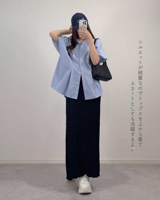 しまむら「ウエストタックストライプブラウス」