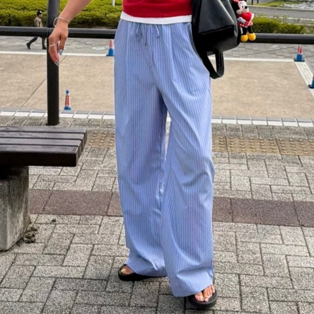 しまむら「TCストライプワイドパンツ」