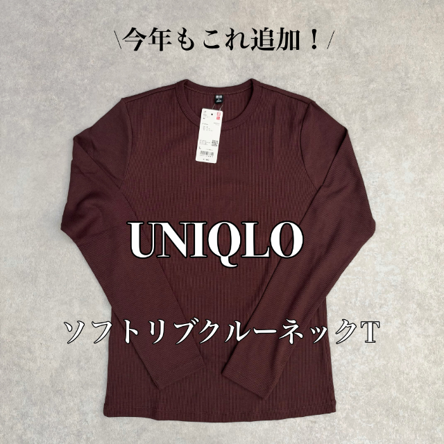ブラウンのソフトリブクルーネックT